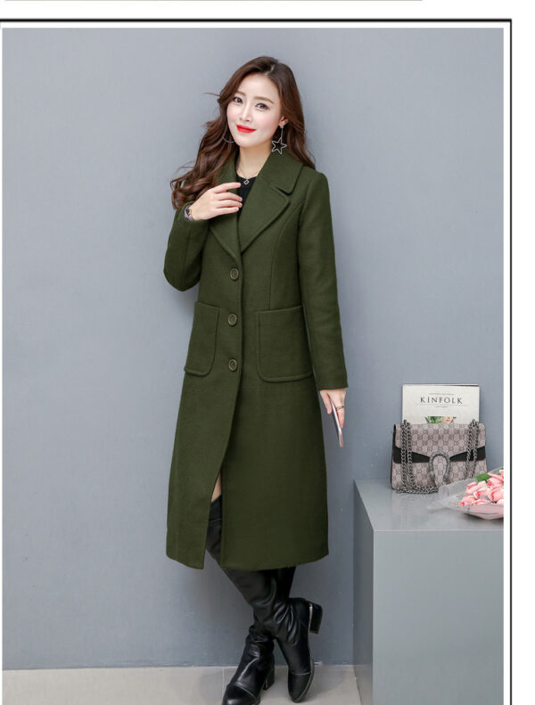 Fashionable Over-the-knee Woolen Women's Slim And Slim Long Woolen Coat - Image 2