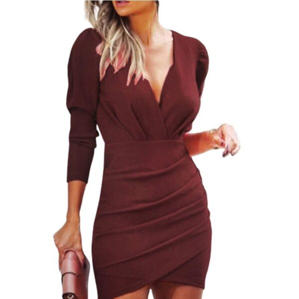 Thin Women's Solid Color Hedging Long Sleeve Dress - Image 5