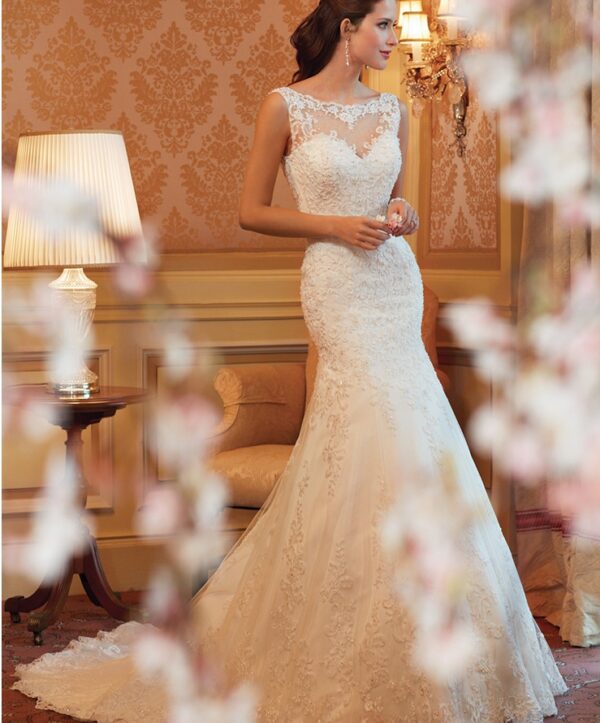 Fishtail Wedding Dress Sleeveless Lace Evening Dress - Image 3