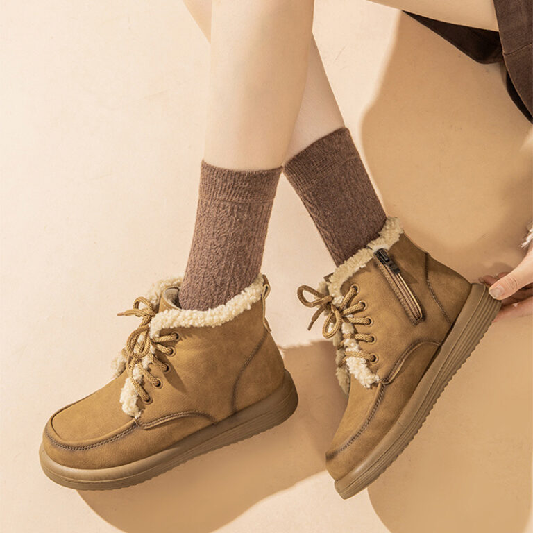 Lace-up Plush Snow Boots Winter Warm Fleece Flat Shoes For Women Fashion Casual Ankle Boot - Image 4