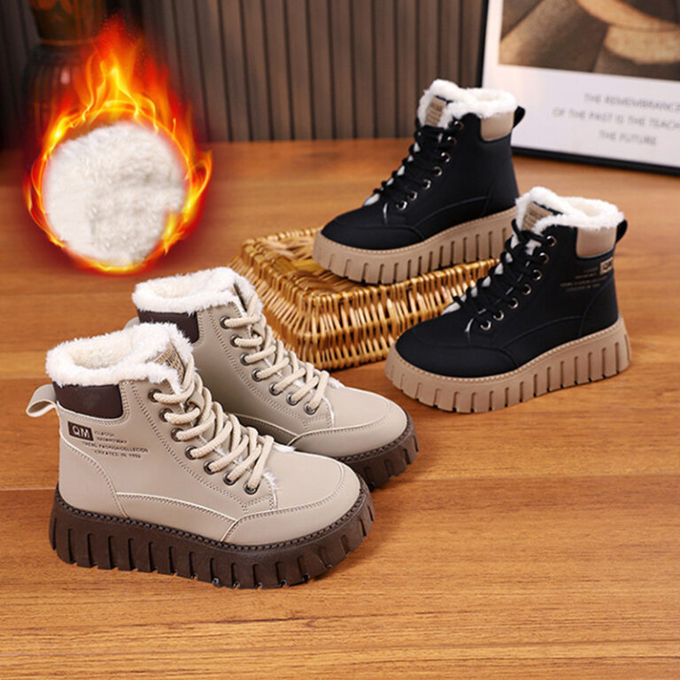 Ins Lace-up Snow Boots Winter Warm Fleece Flat Shoes For Women Fashion Casual Plush Ankle Boot - Image 3