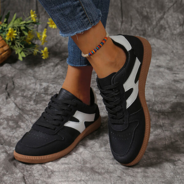 New Colorblock Lace-up Flats Shoes Fashion Round Toe Slip On Casual Shoes For Women - Image 7