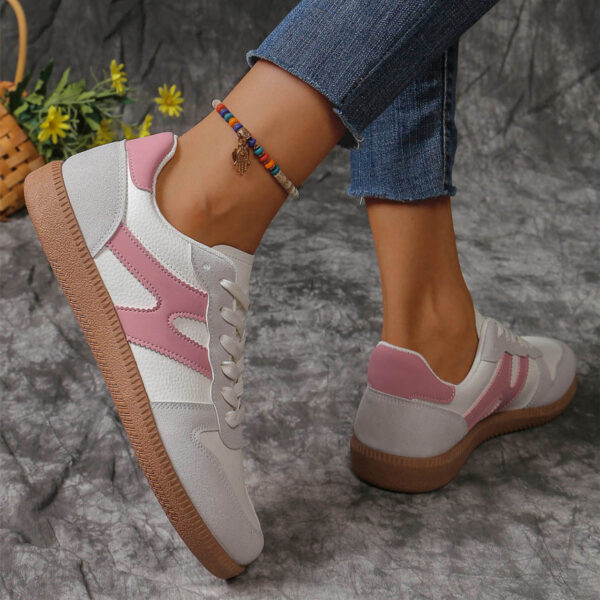 New Colorblock Lace-up Flats Shoes Fashion Round Toe Slip On Casual Shoes For Women - Image 5