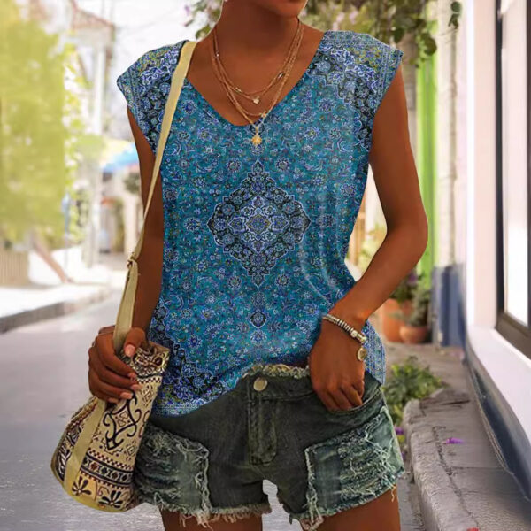 Printed Sleeveless Loose T-shirt Summer Women - Image 3