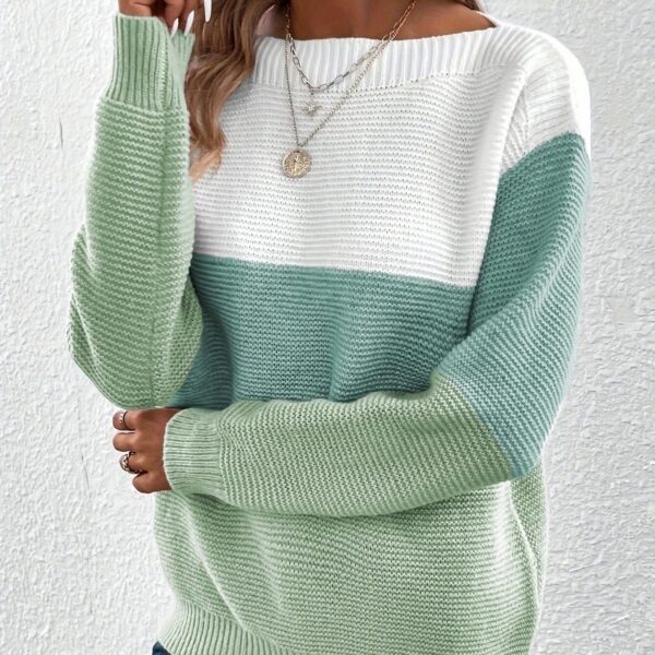 Pullover Knitted Sweater Fashion Round Neck Splicing Knitwear Loose Top Women's Clothing - Image 5