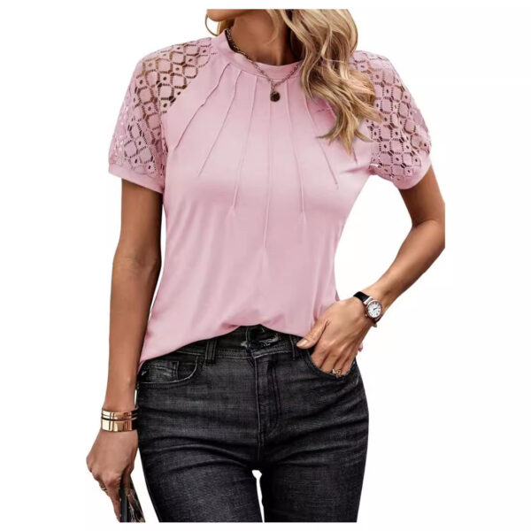 T-shirt Round Neck Lace Lace Stitching Coat Women - Image 6