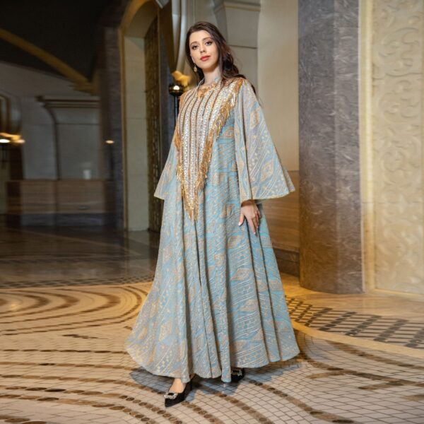 Festival Evening Dress Arabic Dubai Mesh Embroidered Sequins Robe Middle East - Image 5