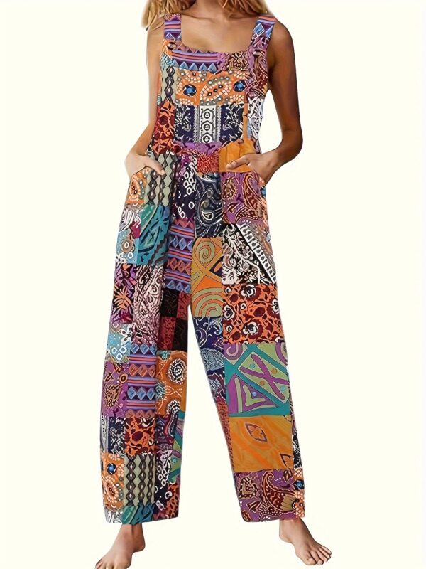 Women's Ethnic Style Suspender Button Printing Jumpsuit - Image 6