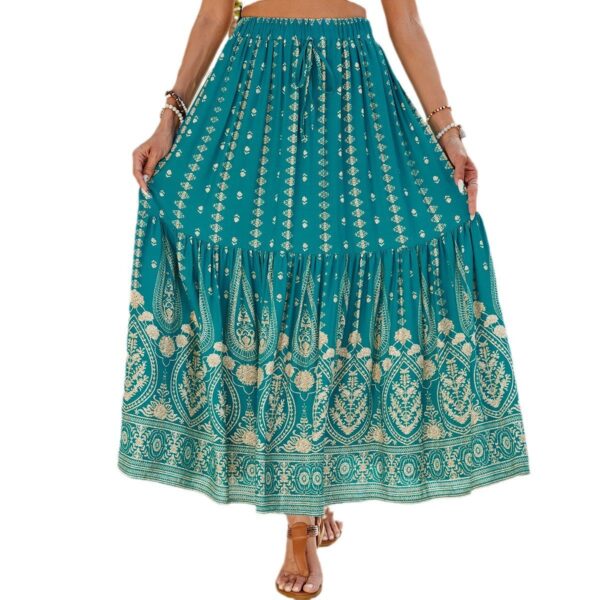 Women's Rayon Printed Stitching Skirt Wide Hem Beach Dress - Image 2