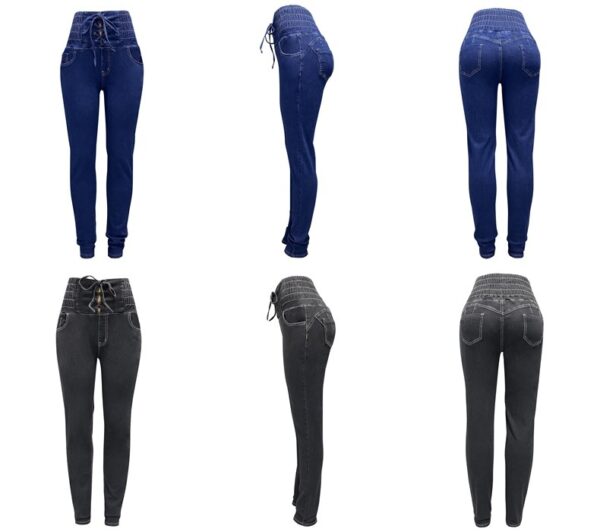 Tied Slim Fit Skinny Jeans Women's High Waist Hip Lift Trousers - Image 3