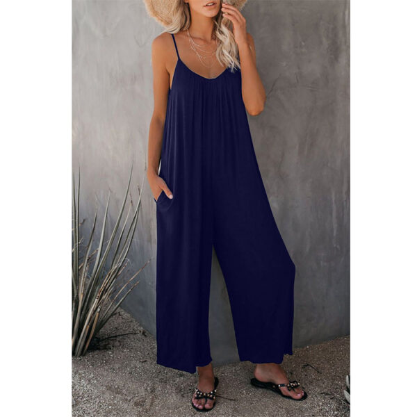 Women's Fashion Solid Color Pocket Loose Casual Sling Jumpsuit - Image 5