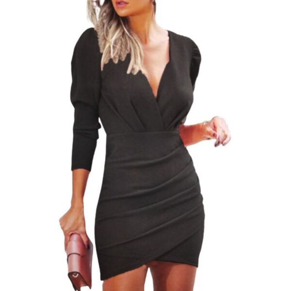 Thin Women's Solid Color Hedging Long Sleeve Dress - Image 4