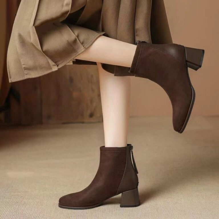 French Style Suede Boots Chunky Heel Thin Women's - Image 5