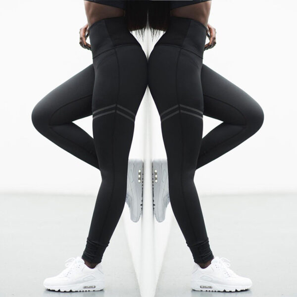 High waist solid color cross-border striped stretch yoga pants fitness bottoming nine points trousers - Image 4