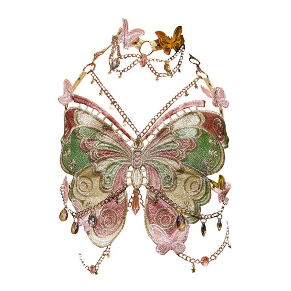 Trendy Embroidered Butterfly Stitching Metal Crystal Pendant Sling - Image 9