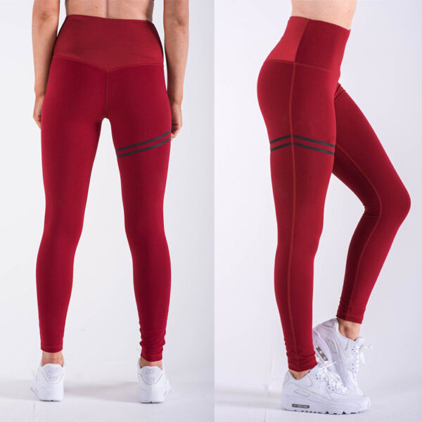 High waist solid color cross-border striped stretch yoga pants fitness bottoming nine points trousers - Image 2