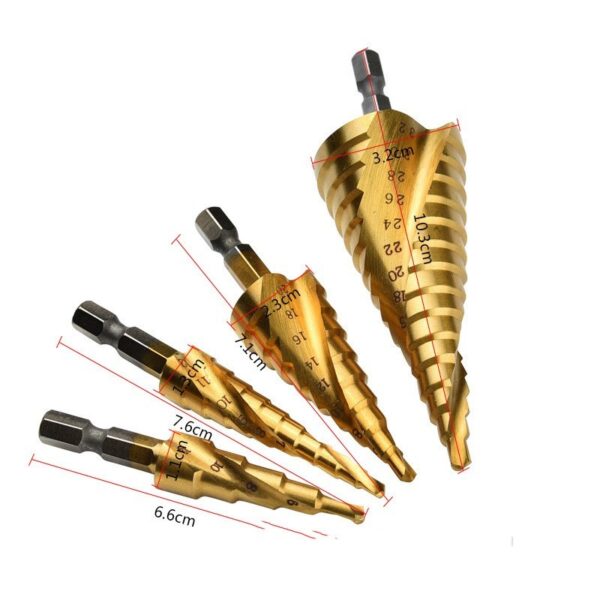 Titanium-plated Spiral  Step Drill 4PC Set - Image 3