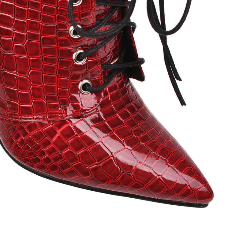 Patent leather high heel red female boots - Image 3