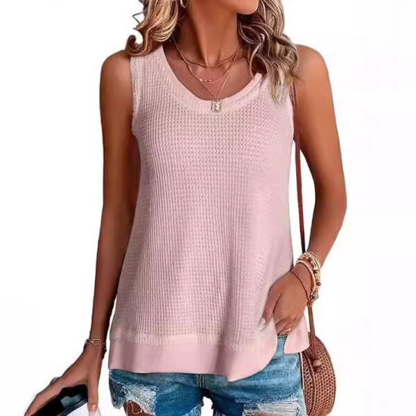 Women Sleeveless Waffle Patchwork Knitting Solid Color Loose Vest - Image 8