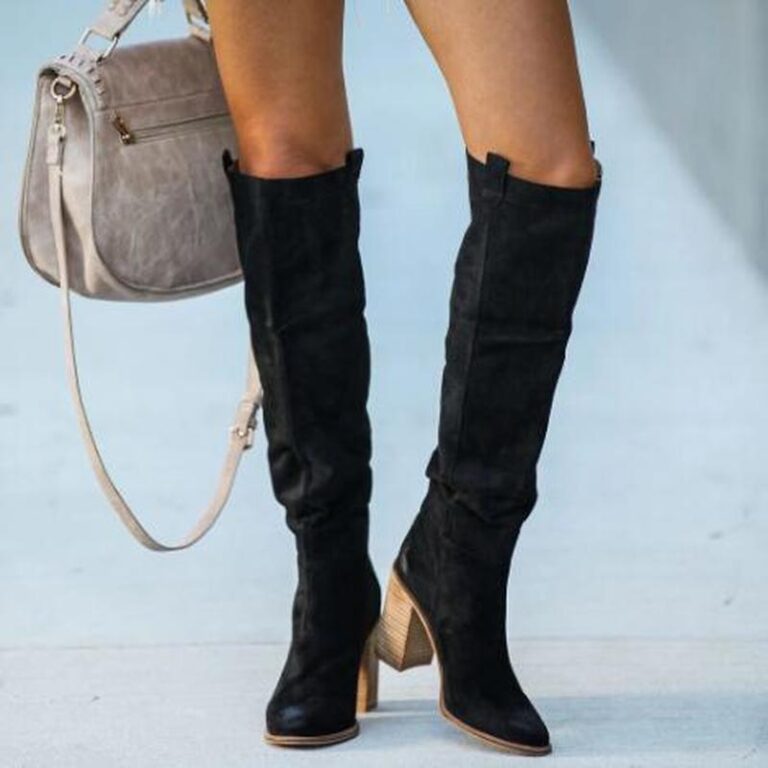 Over The Knee Round Head Suede Thick Heel Fashion Sleeve Boots - Image 2