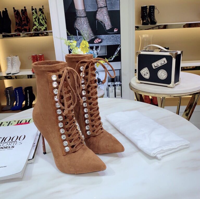 Net Red Autumn Winter Thin High Heel Strap Drill Boots