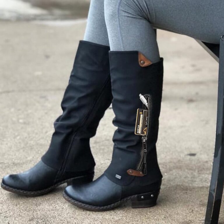 Knight boots thick heel round toe high side zipper leather