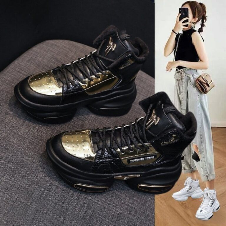 Winter New Trendy Women's High-Top Plus Velvet Shiny Thick-Soled Cotton Shoes - Image 3