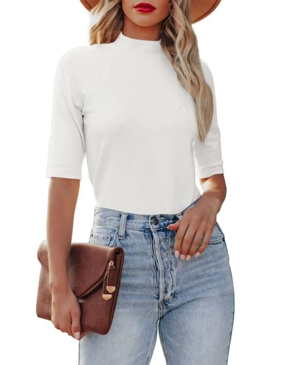 Off-the-shoulder Short Knitted Tight Stretch Short Sleeve Women - Image 2