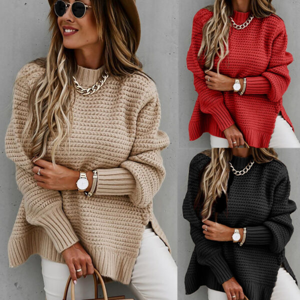 Solid color drawstring side slit knit sweater