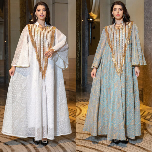 Festival Evening Dress Arabic Dubai Mesh Embroidered Sequins Robe Middle East - Image 4