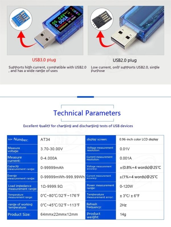 AT34 Digital Voltmeter USB Charger Detection Instrument - Image 5