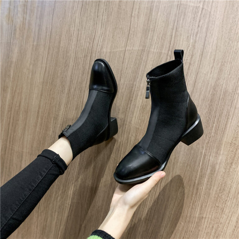 All-match thick heel front zipper Martin boots