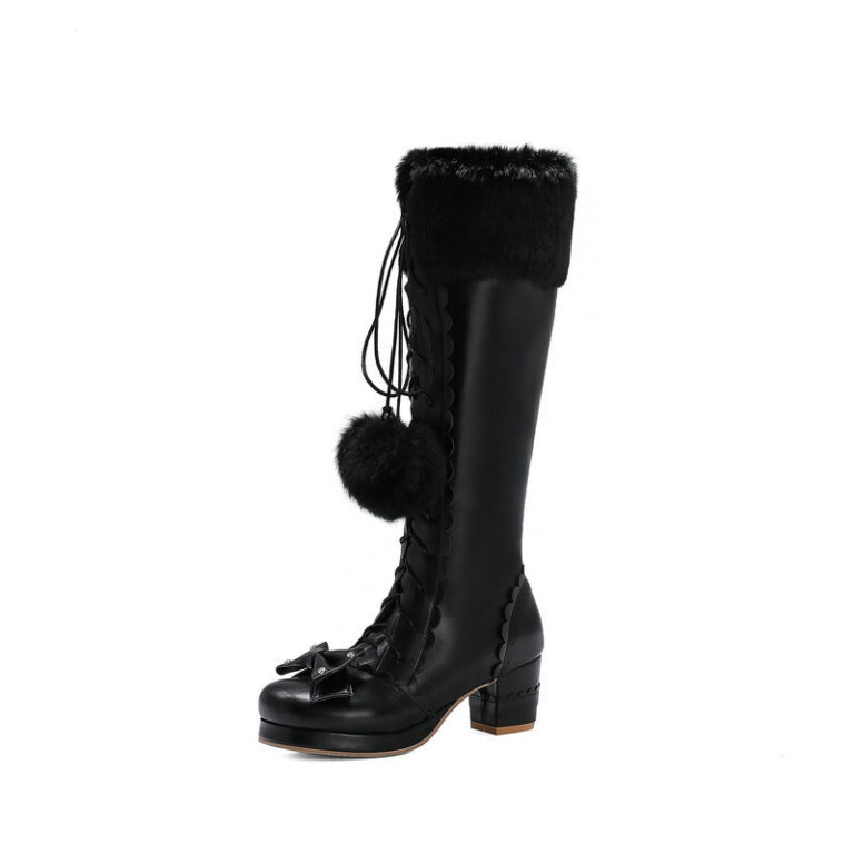 Lace-up high-top fur ball warm boots