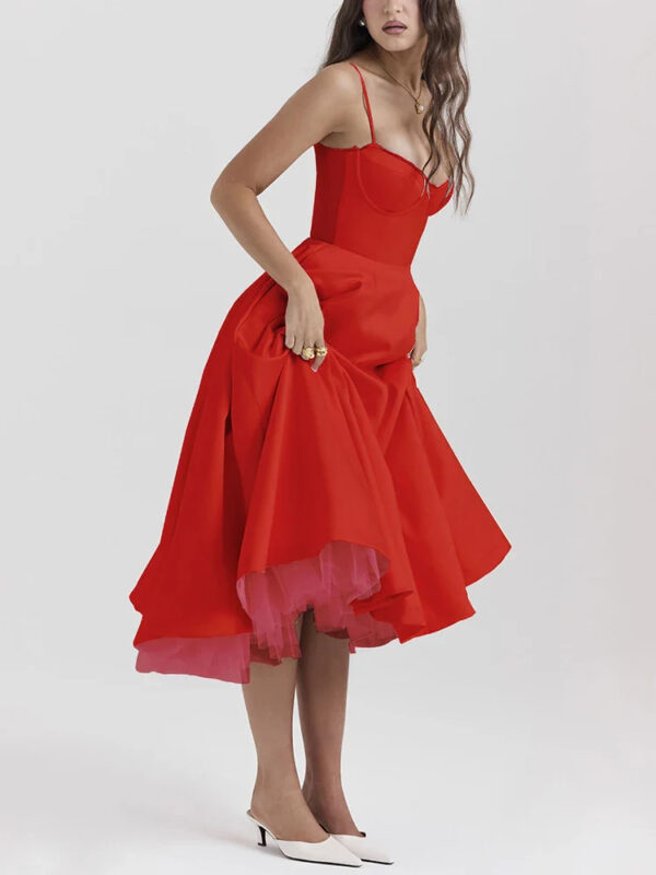 Women's V-neck Brace Sleeveless Dress Puffy Long Dress - Image 4