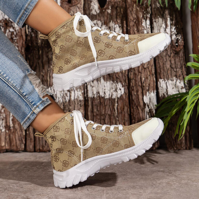 Rose-printed Lace-up Boots Fashion Breathable Canvas Shoes Sports Casual Non-slip Thick-soled Short Boot For Women - Image 4