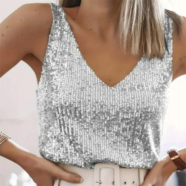 Women's Sequin Summer Young Sexy V-neck Top - Image 3