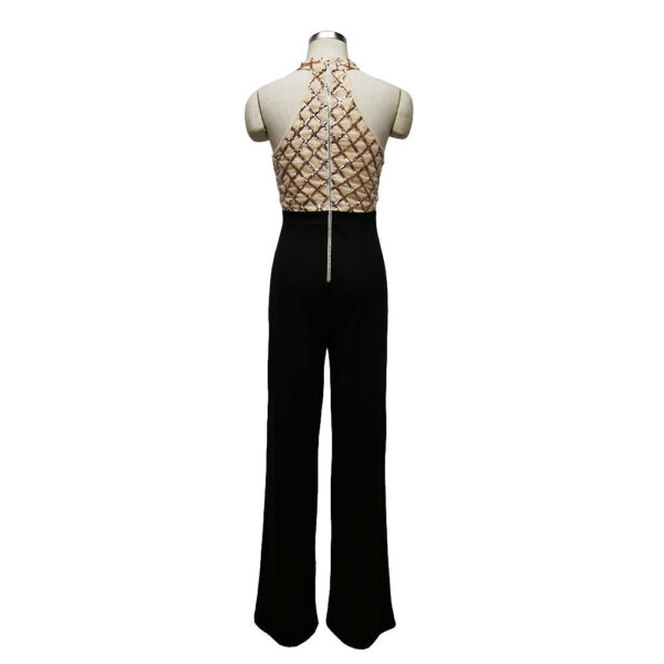 European and American women's sexy jumpsuit hanging neck sequins stitching trumpet jumpsuit trousers - Image 5