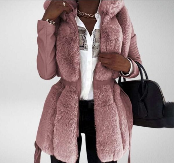 New Style Fur Belt Belt Hooded Zipper Jacket Women's Clothing - Image 9