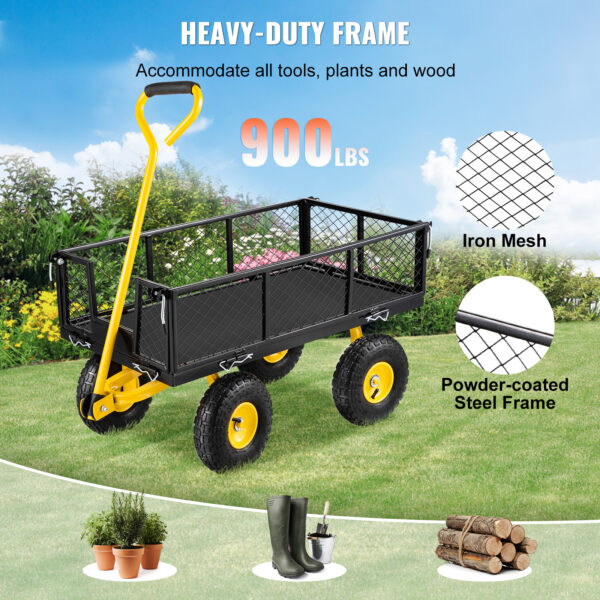 VEVOR Steel Garden Cart, Heavy Duty 900 Lbs Capacity, With Removable Mesh Sides To Convert Into Flatbed, Utility Metal Wagon With Rotating Handle And 10 In Tires, Perfect For Garden, Farm, Yard