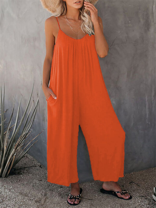 Women's Fashion Solid Color Pocket Loose Casual Sling Jumpsuit - Image 9