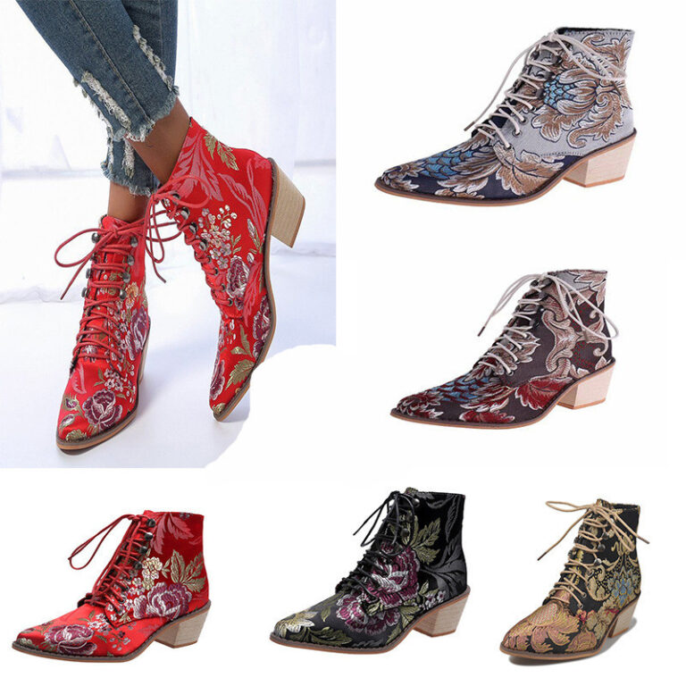 Embroidered women's short boots