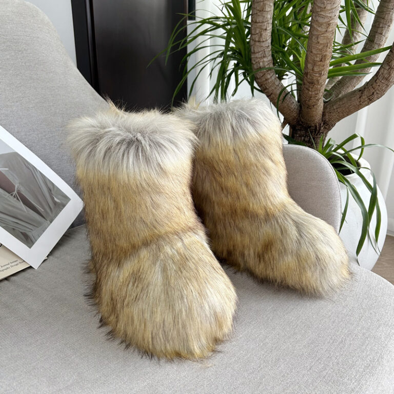 Raccoon Fur Plush Snow Boots - Image 4