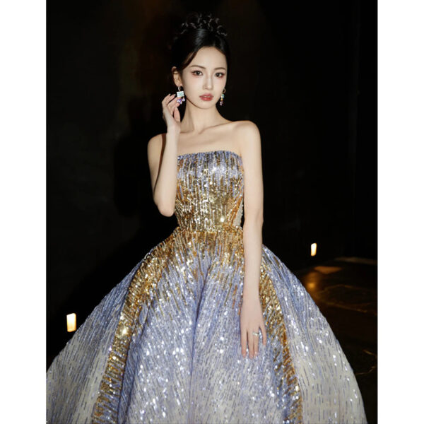 Purple Tube Top Light Miniature High-end Banquet Embossed Toast Dress - Image 4