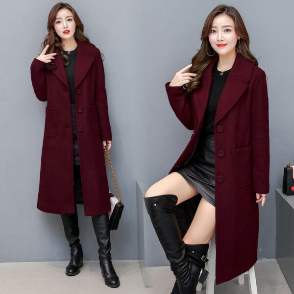 Fashionable Over-the-knee Woolen Women's Slim And Slim Long Woolen Coat - Image 5