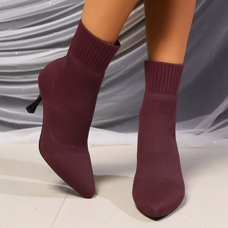 New Korean Style Fashion Pointed High Heel Knitted Stretch Thin Boots Women - Image 3