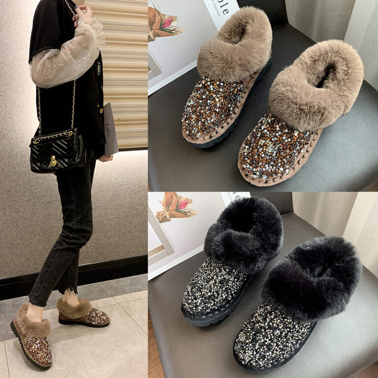 Fashion All-match Soft-soled Sequined Snow Boots Women's Fur In One - Image 3