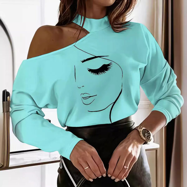 Abstract Printing T-shirt Off-the-shoulder Top For Women - Image 7