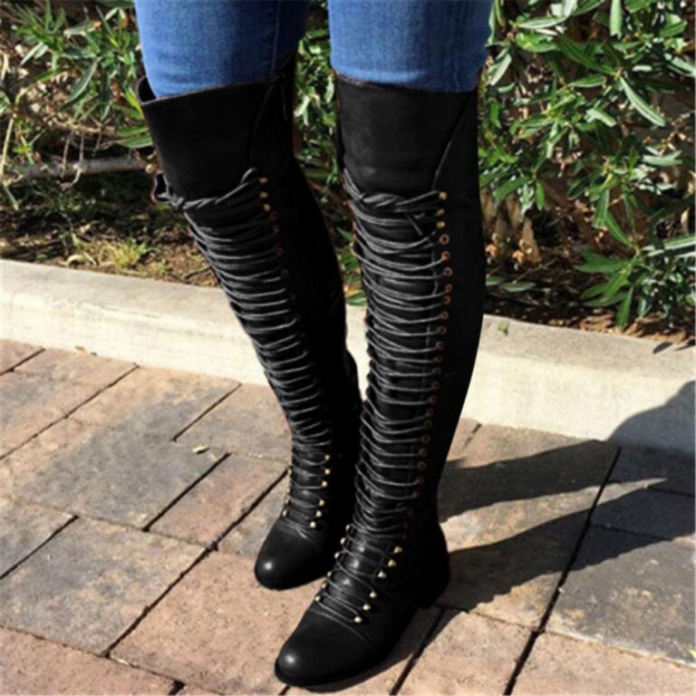 Women's solid color lace-up boots - Image 6