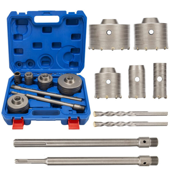 9Pcs Concrete Hole Saw Drill Bit with Shank 30mm 40mm 65mm 80mm 100mm Hole Opener Cut Bit Kit - Image 6