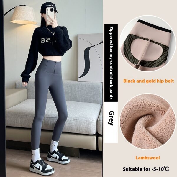 Belly-controlling Butt Lifting Leggings With Three-breasted Design Winter High Waist Slim Zippere Pants Warm Velvet And Thickened Trousers Women Clothing - Image 7